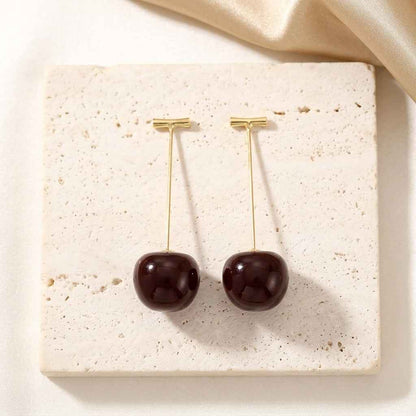 Double Cherry Drop Earrings — Gold Wire Stem - ZI FASHION
