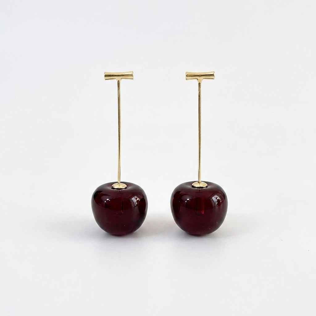 Double Cherry Drop Earrings — Gold Wire Stem - ZI FASHION