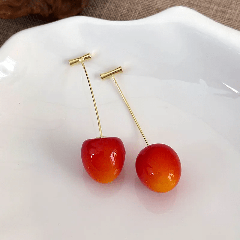 Double Cherry Drop Earrings — Gold Wire Stem - ZI FASHION