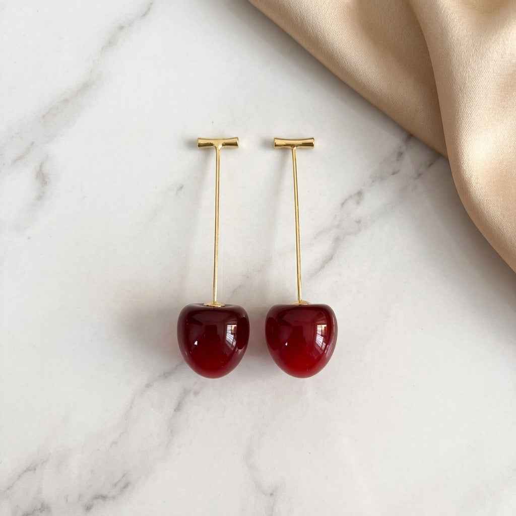 Double Cherry Drop Earrings — Gold Wire Stem - ZI FASHION
