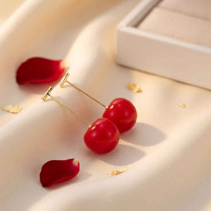 Double Cherry Drop Earrings — Gold Wire Stem - ZI FASHION