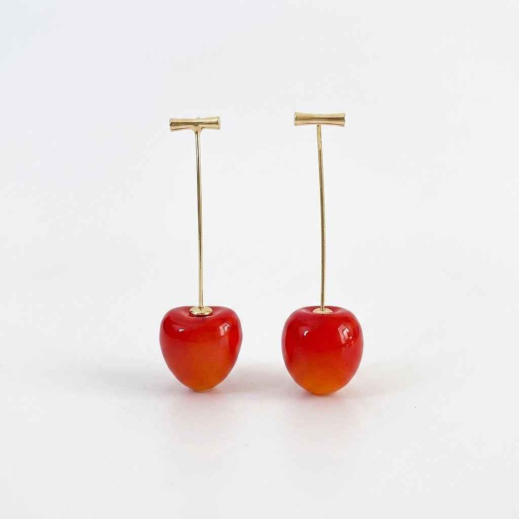 Double Cherry Drop Earrings — Gold Wire Stem - ZI FASHION