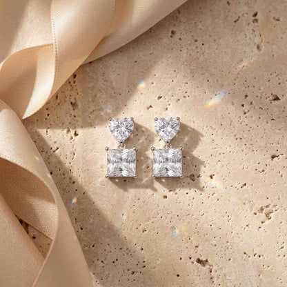 Double Square Crystal Drop Stud Earrings — Silver Tone - ZI FASHION