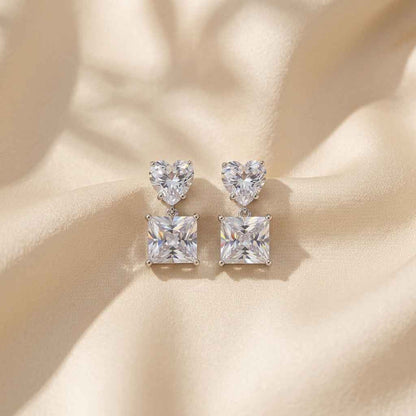 Double Square Crystal Drop Stud Earrings — Silver Tone - ZI FASHION