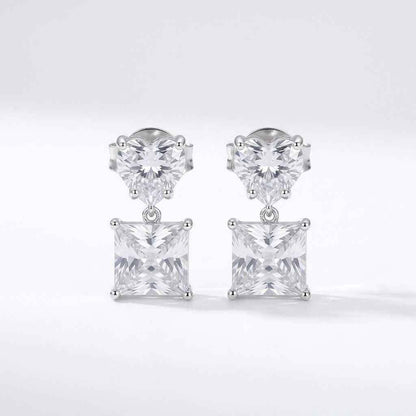 Double Square Crystal Drop Stud Earrings — Silver Tone - ZI FASHION