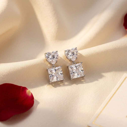 Double Square Crystal Drop Stud Earrings — Silver Tone - ZI FASHION