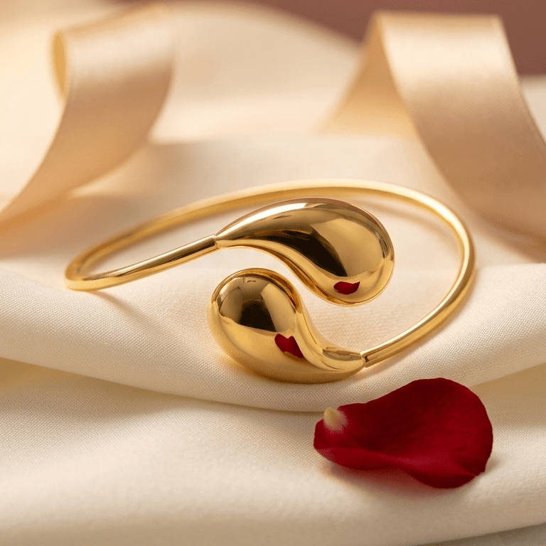Double Teardrop Bypass Bangle | 18K Gold - Plated Stainless Steel - ZI FASHION