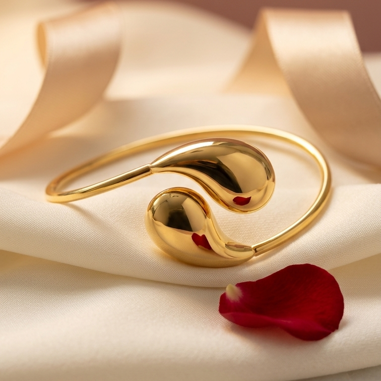 Double Teardrop Bypass Bangle | 18K Gold - Plated Stainless Steel - ZI FASHION