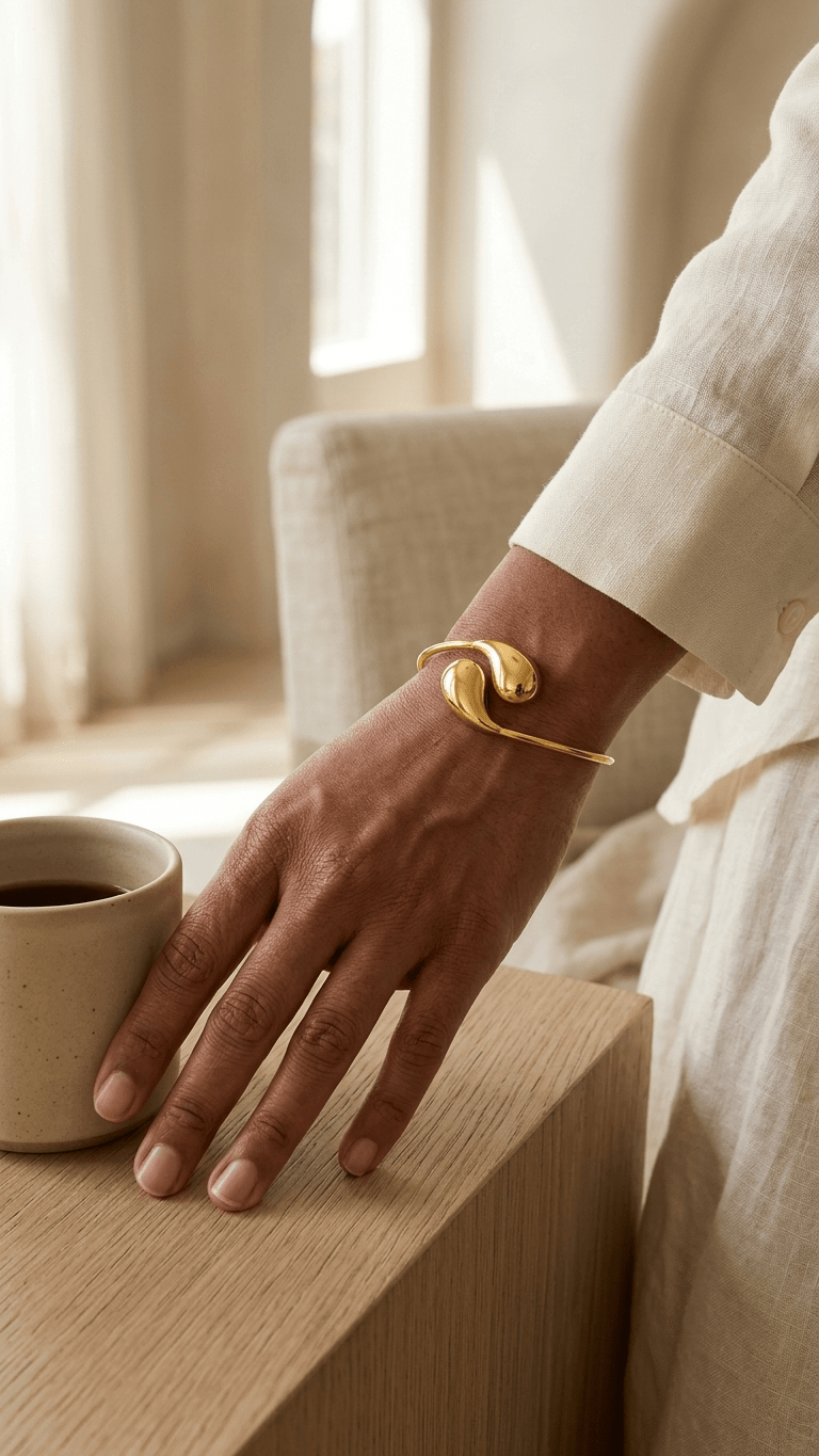 Double Teardrop Bypass Bangle | 18K Gold - Plated Stainless Steel - ZI FASHION