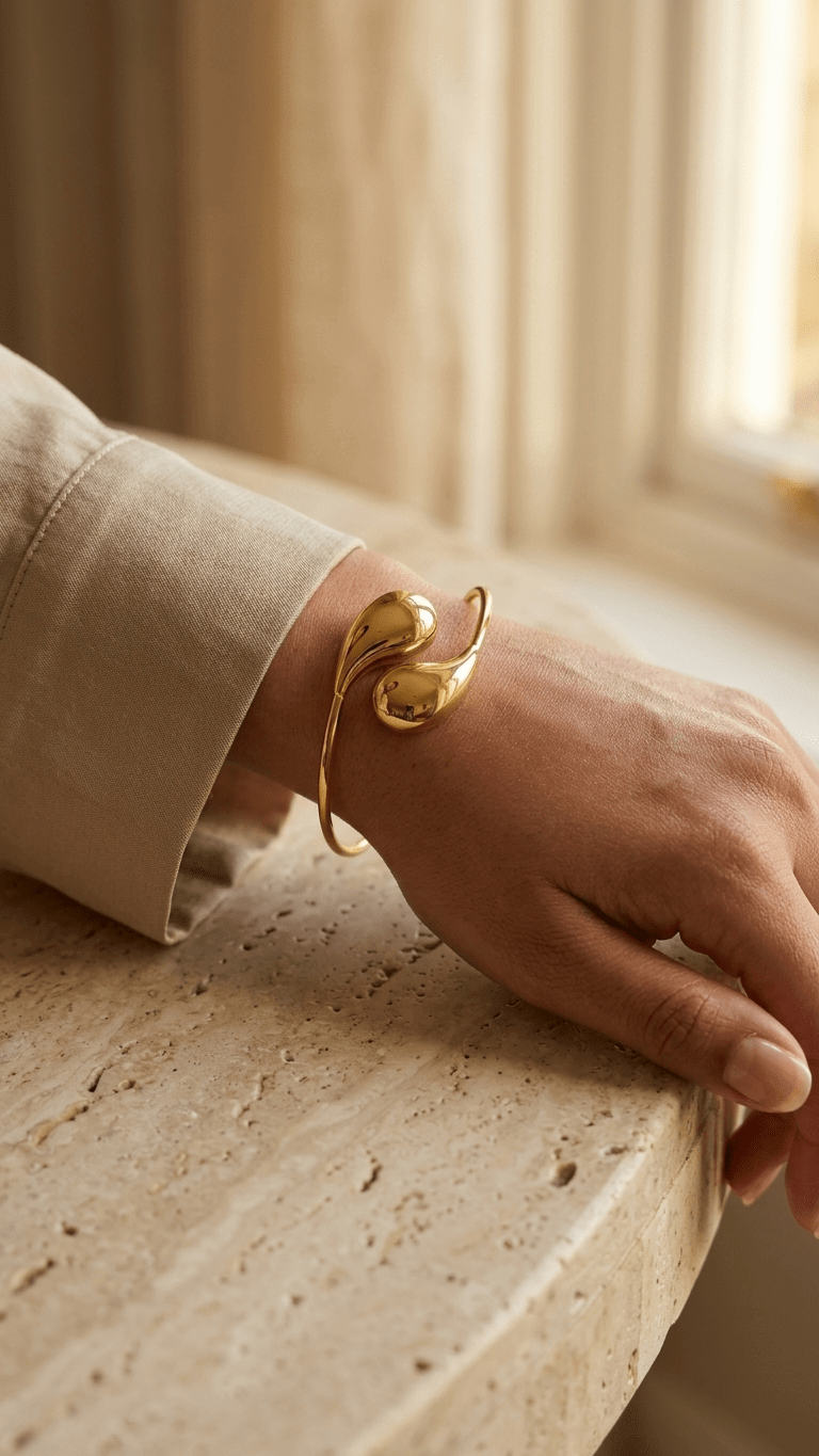 Double Teardrop Bypass Bangle | 18K Gold - Plated Stainless Steel - ZI FASHION