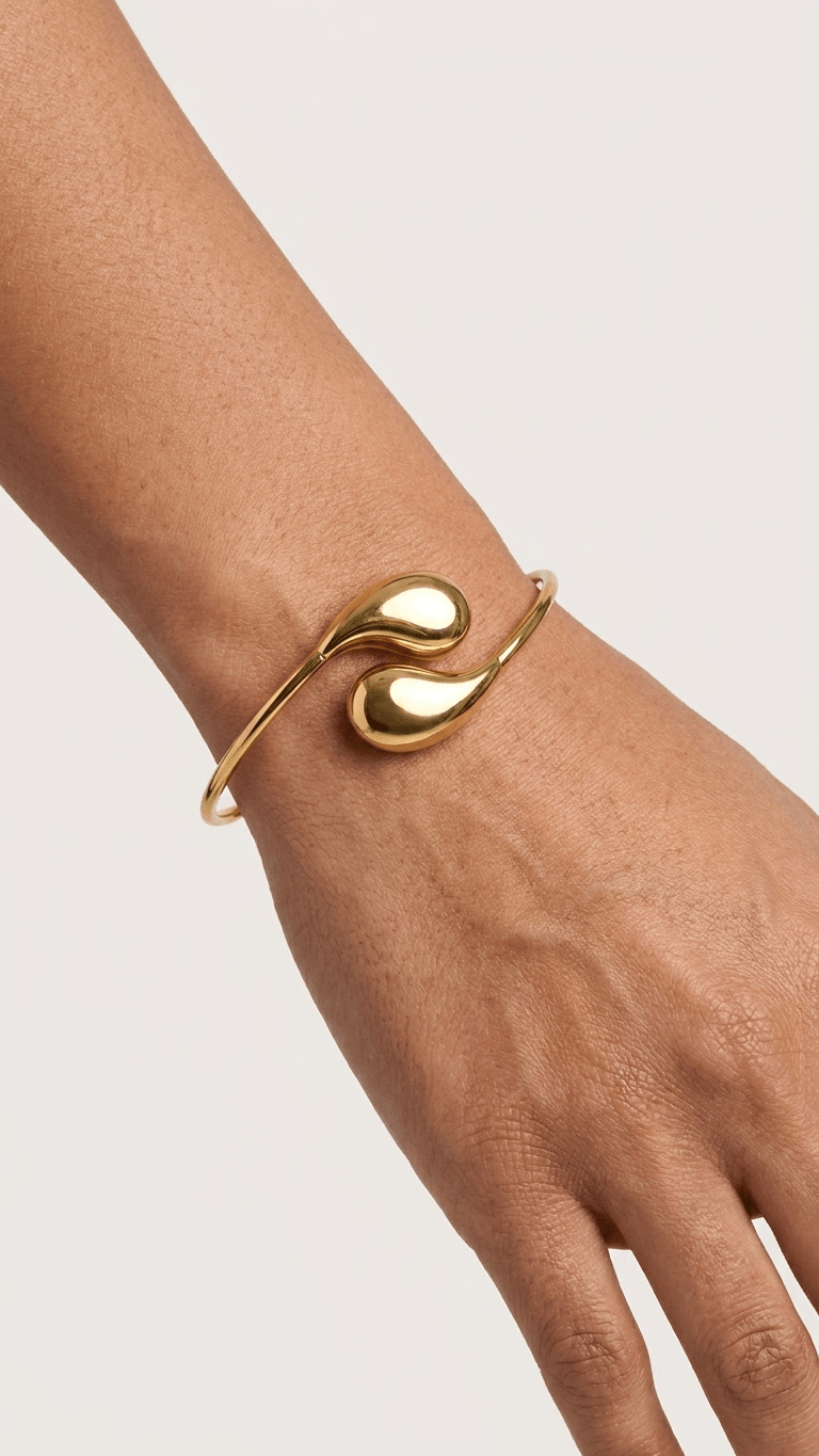 Double Teardrop Bypass Bangle | 18K Gold - Plated Stainless Steel - ZI FASHION