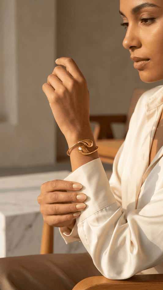 Double Teardrop Bypass Bangle | 18K Gold - Plated Stainless Steel - ZI FASHION