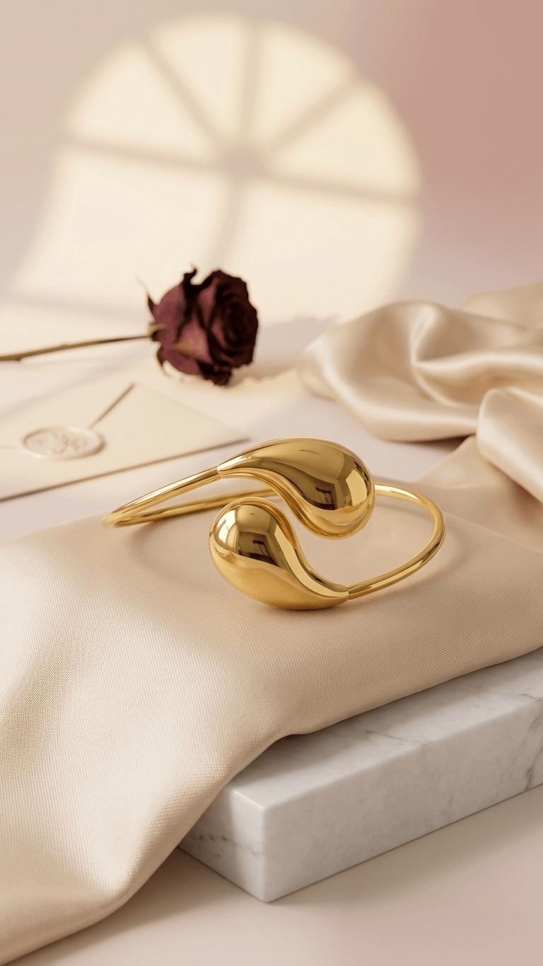 Double Teardrop Bypass Bangle | 18K Gold - Plated Stainless Steel - ZI FASHION
