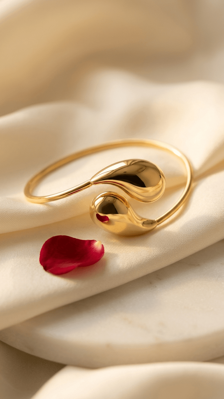 Double Teardrop Bypass Bangle | 18K Gold - Plated Stainless Steel - ZI FASHION