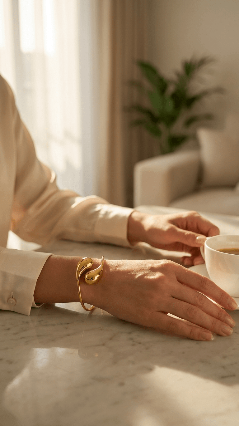 Double Teardrop Bypass Bangle | 18K Gold - Plated Stainless Steel - ZI FASHION