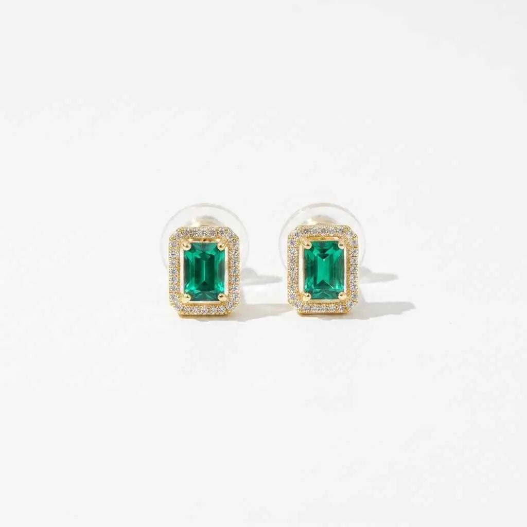 Emerald Aura Halo Earrings – Dazzling Studs for Any Occasion - ZI FASHION