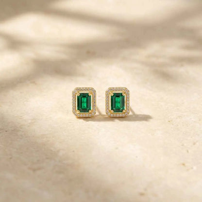 Emerald Aura Halo Earrings – Dazzling Studs for Any Occasion - ZI FASHION