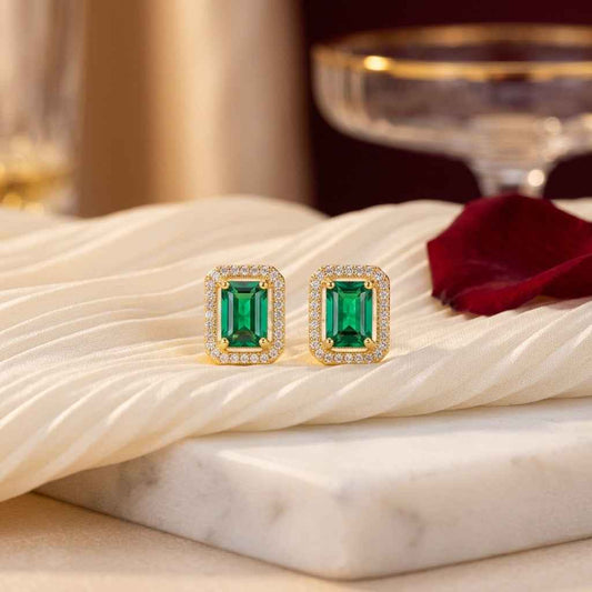 Emerald Aura Halo Earrings – Dazzling Studs for Any Occasion - ZI FASHION