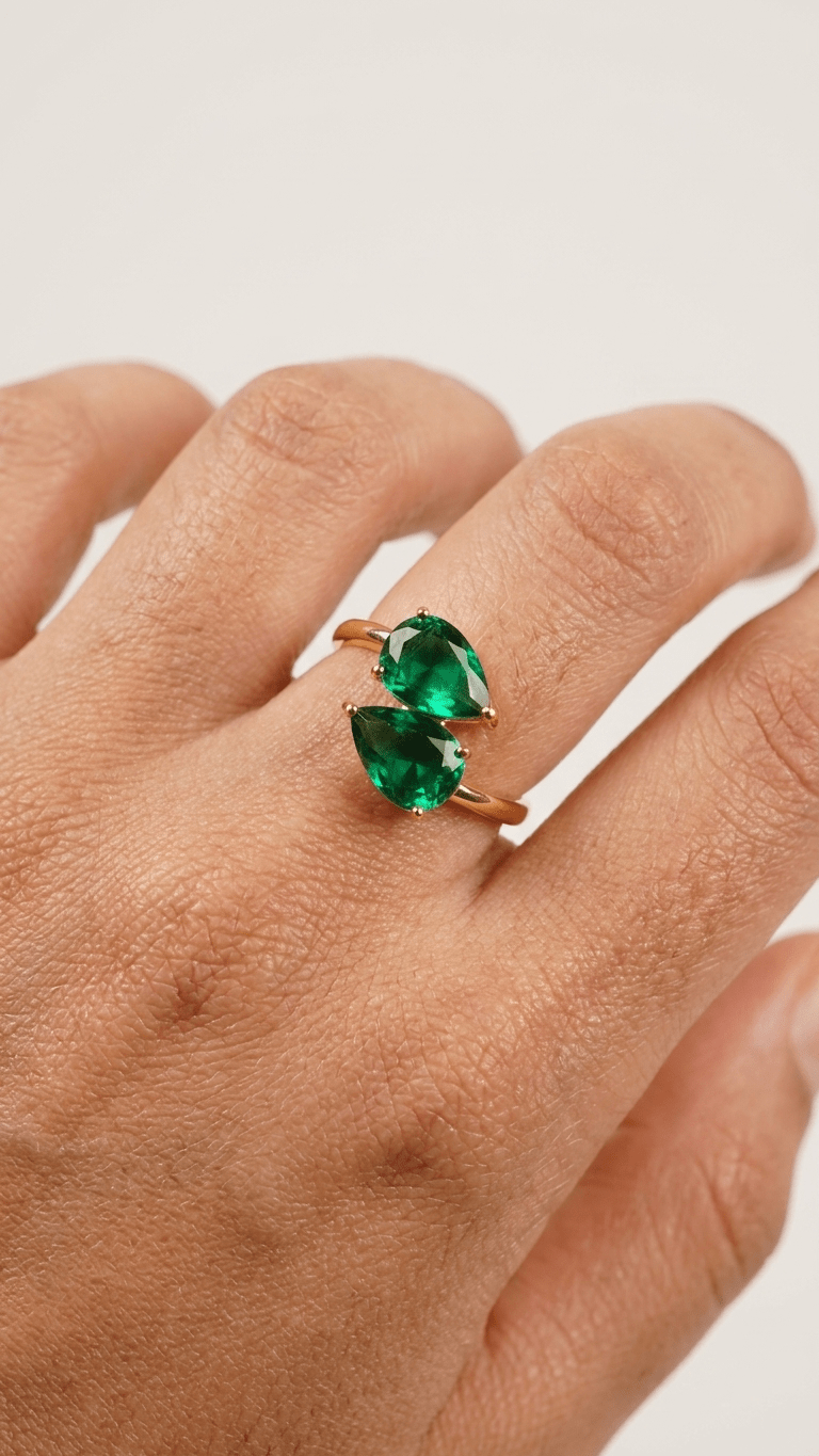 Emerald Dreams Toi et Moi Adjustable Ring | 18K PVD Gold - Plated Stainless Steel - ZI FASHION