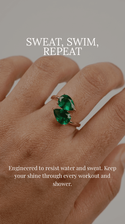 Emerald Dreams Toi et Moi Adjustable Ring | 18K PVD Gold - Plated Stainless Steel - ZI FASHION