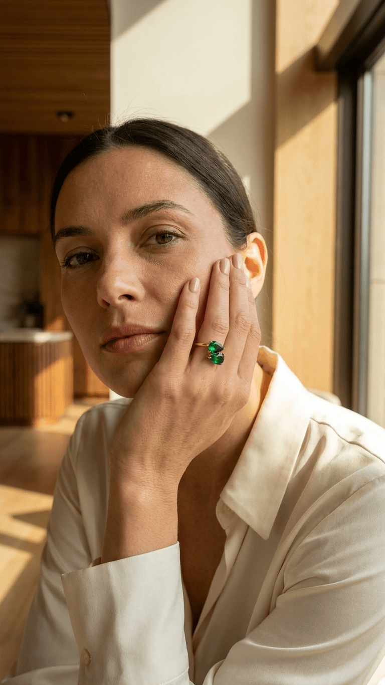 Emerald Dreams Toi et Moi Adjustable Ring | 18K PVD Gold - Plated Stainless Steel - ZI FASHION