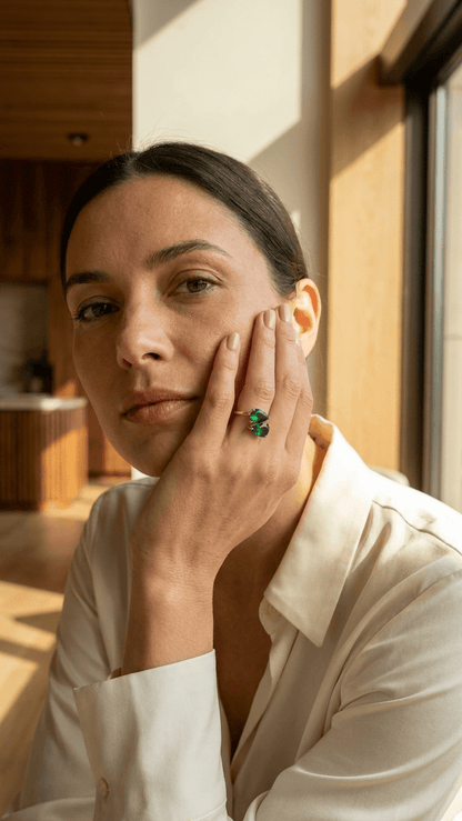 Emerald Dreams Toi et Moi Adjustable Ring | 18K PVD Gold - Plated Stainless Steel - ZI FASHION