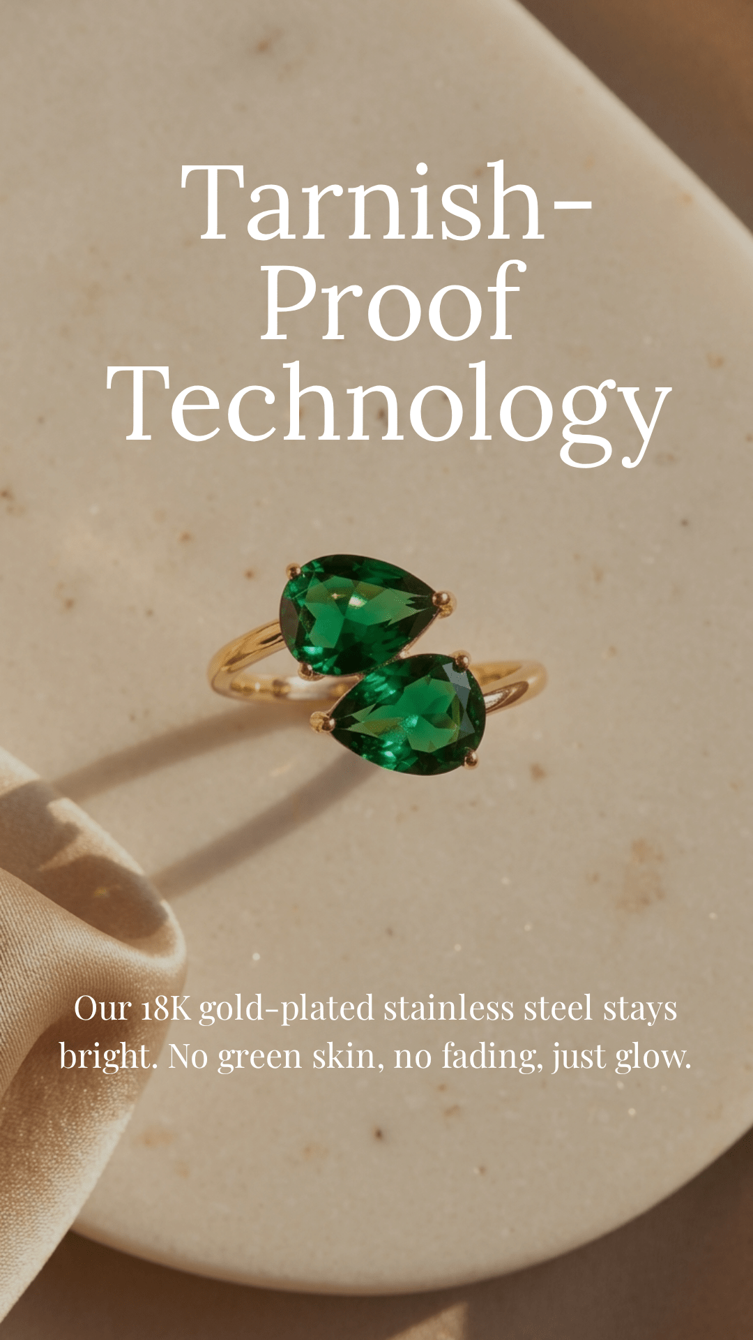 Emerald Dreams Toi et Moi Adjustable Ring | 18K PVD Gold - Plated Stainless Steel - ZI FASHION