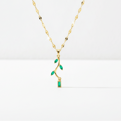 Emerald Green Leaf Branch Pendant Necklace | Gold Nature - Inspired Jade Crystal Necklace - ZI FASHION