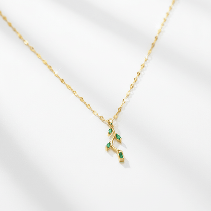 Emerald Green Leaf Branch Pendant Necklace | Gold Nature - Inspired Jade Crystal Necklace - ZI FASHION
