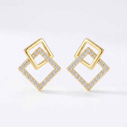 Gold Double Square Stud Earrings for Women | Geometric Diamond Earrings - ZI FASHION