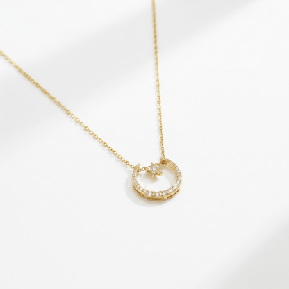 Gold Moon & Star Crystal Pendant Necklace | Celestial Zirconia Crescent Necklace - ZI FASHION