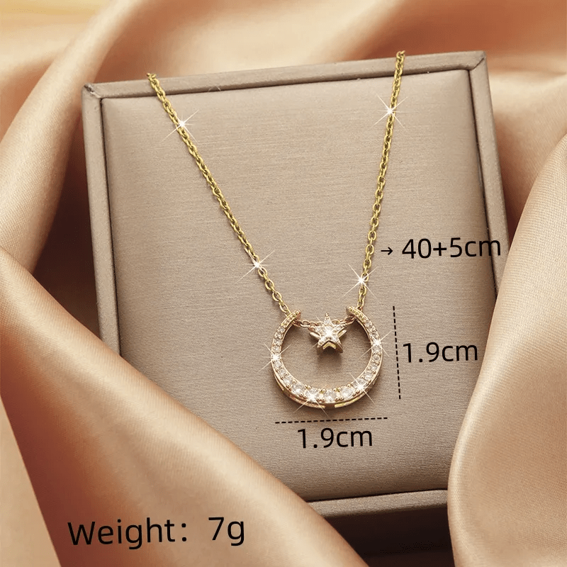Gold Moon & Star Crystal Pendant Necklace | Celestial Zirconia Crescent Necklace - ZI FASHION