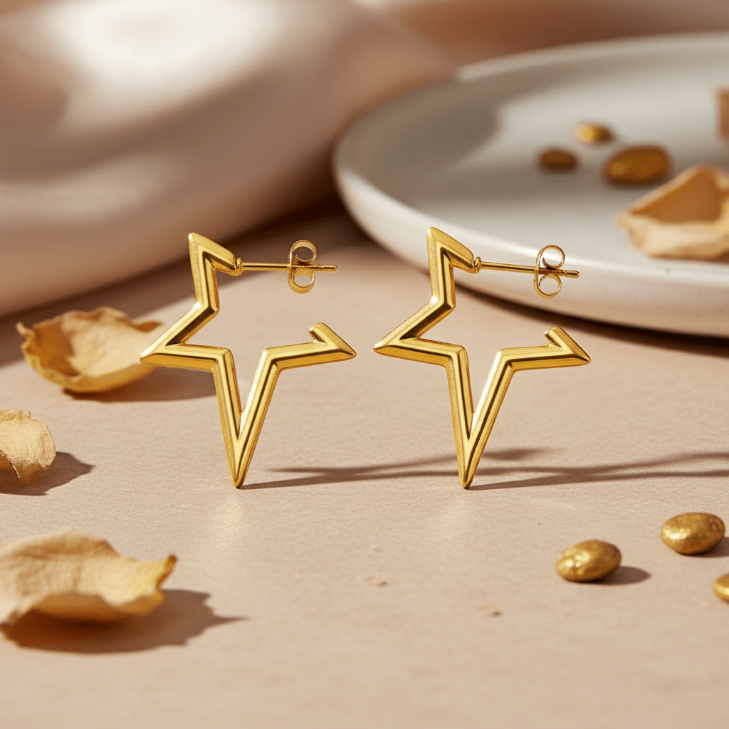 Gold Star Outline Stud Earrings | 18K PVD Gold Plated Stainless Steel - ZI FASHION