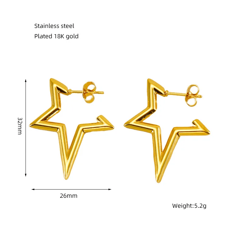 Gold Star Outline Stud Earrings | 18K PVD Gold Plated Stainless Steel - ZI FASHION