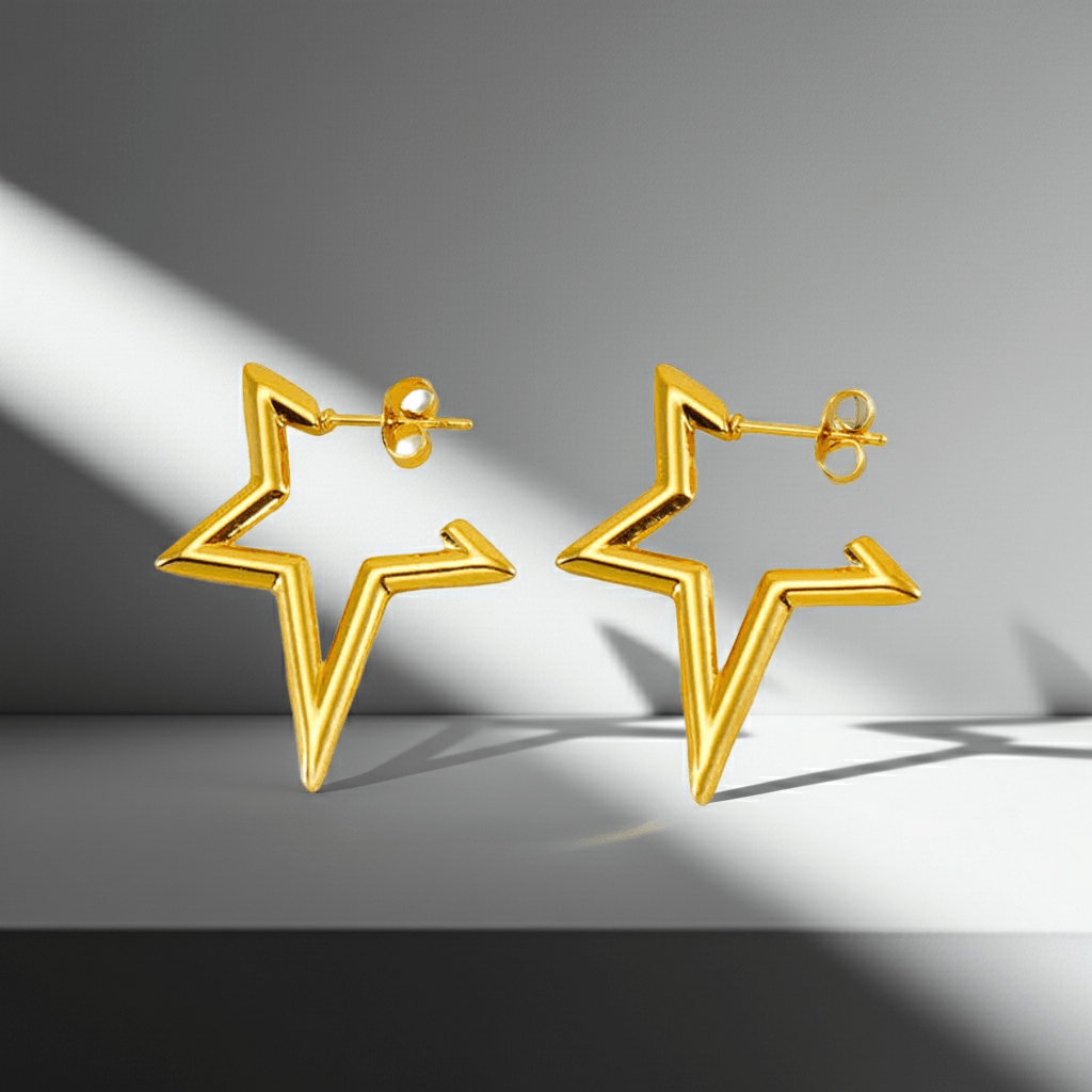 Gold Star Outline Stud Earrings | 18K PVD Gold Plated Stainless Steel - ZI FASHION
