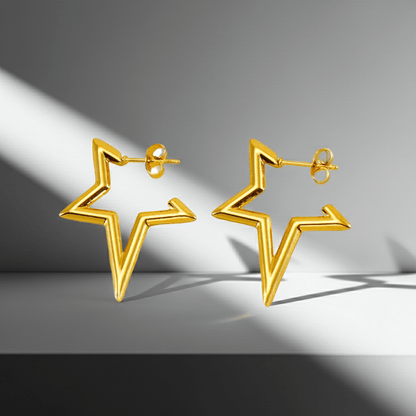 Gold Star Outline Stud Earrings | 18K PVD Gold Plated Stainless Steel - ZI FASHION
