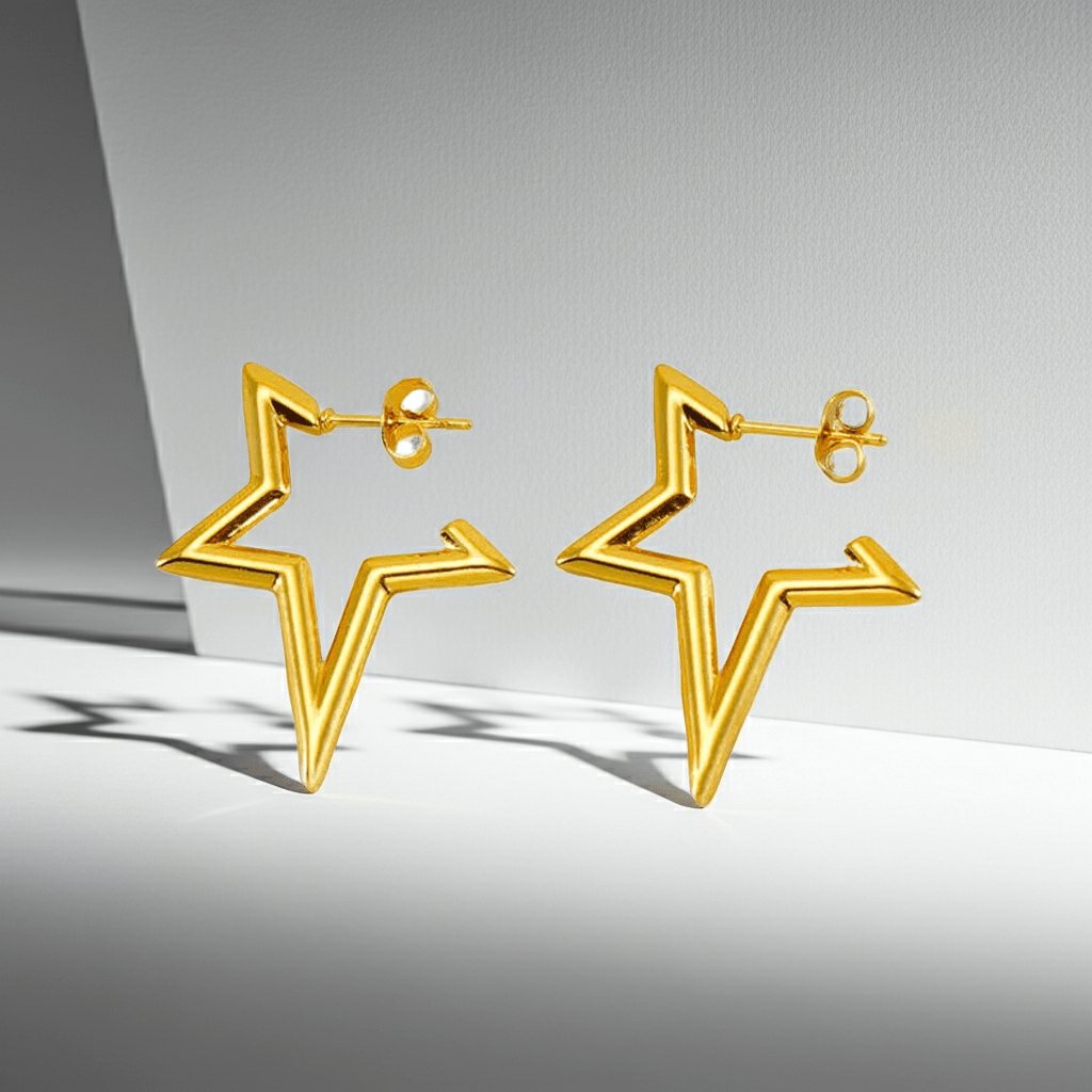 Gold Star Outline Stud Earrings | 18K PVD Gold Plated Stainless Steel - ZI FASHION