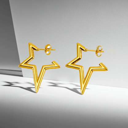 Gold Star Outline Stud Earrings | 18K PVD Gold Plated Stainless Steel - ZI FASHION