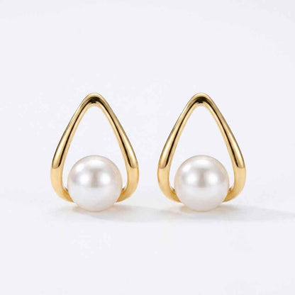 Gold Triangle Pearl Stud Earrings | Gold - Plated - ZI FASHION