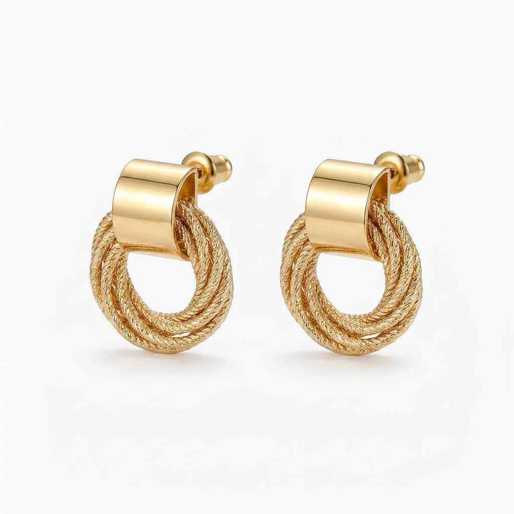 Gold Twisted Circle Stud Earrings - ZI FASHION