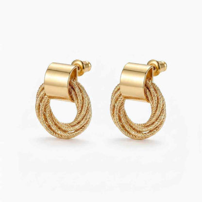 Gold Twisted Circle Stud Earrings - ZI FASHION