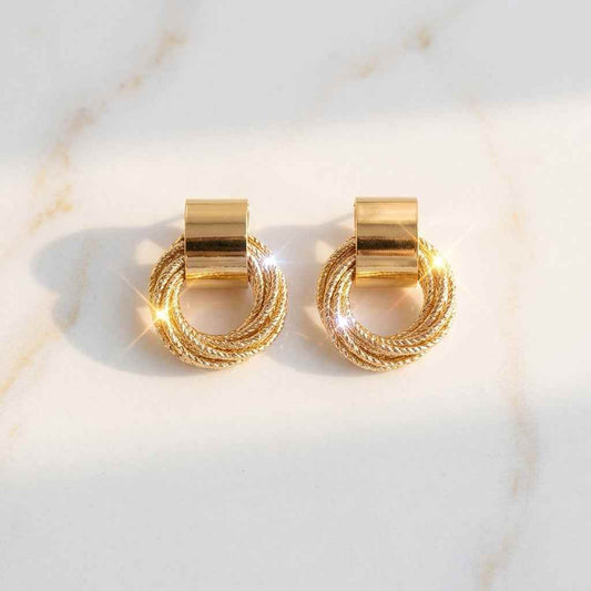 Gold Twisted Circle Stud Earrings - ZI FASHION