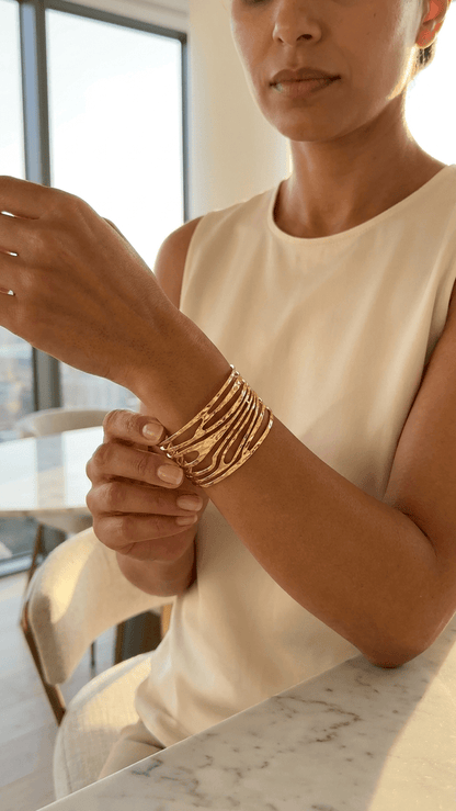 Gold Wave Cuff Bracelet | 18K PVD Gold - Plated Stainless Steel - ZI FASHION