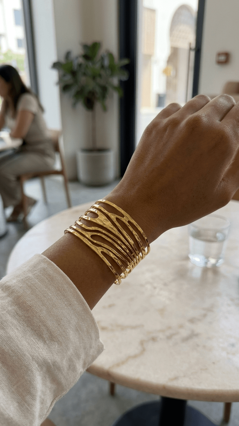 Gold Wave Cuff Bracelet | 18K PVD Gold - Plated Stainless Steel - ZI FASHION