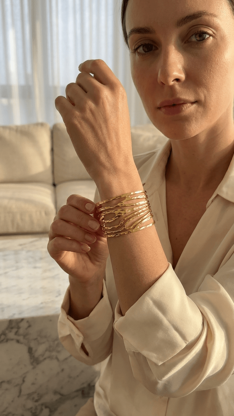 Gold Wave Cuff Bracelet | 18K PVD Gold - Plated Stainless Steel - ZI FASHION