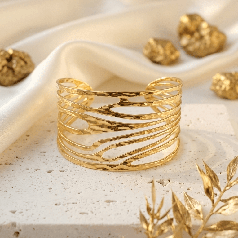 Gold Wave Cuff Bracelet | 18K PVD Gold - Plated Stainless Steel - ZI FASHION