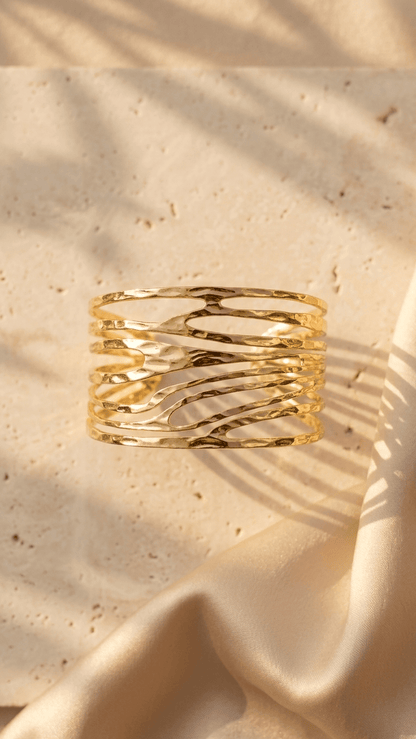 Gold Wave Cuff Bracelet | 18K PVD Gold - Plated Stainless Steel - ZI FASHION