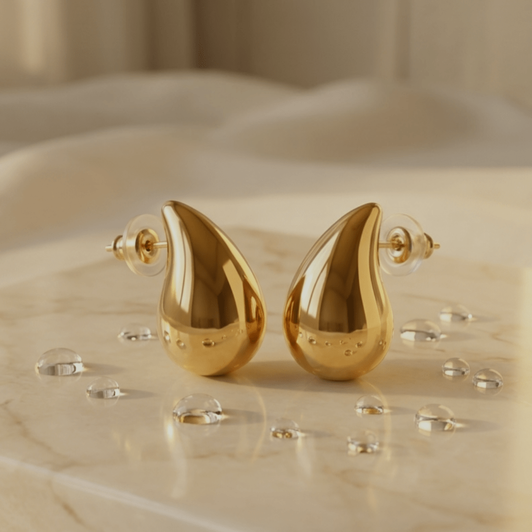 Golden Drop Stud Earrings | 18K PVD Gold - Plated Stainless Steel - ZI FASHION