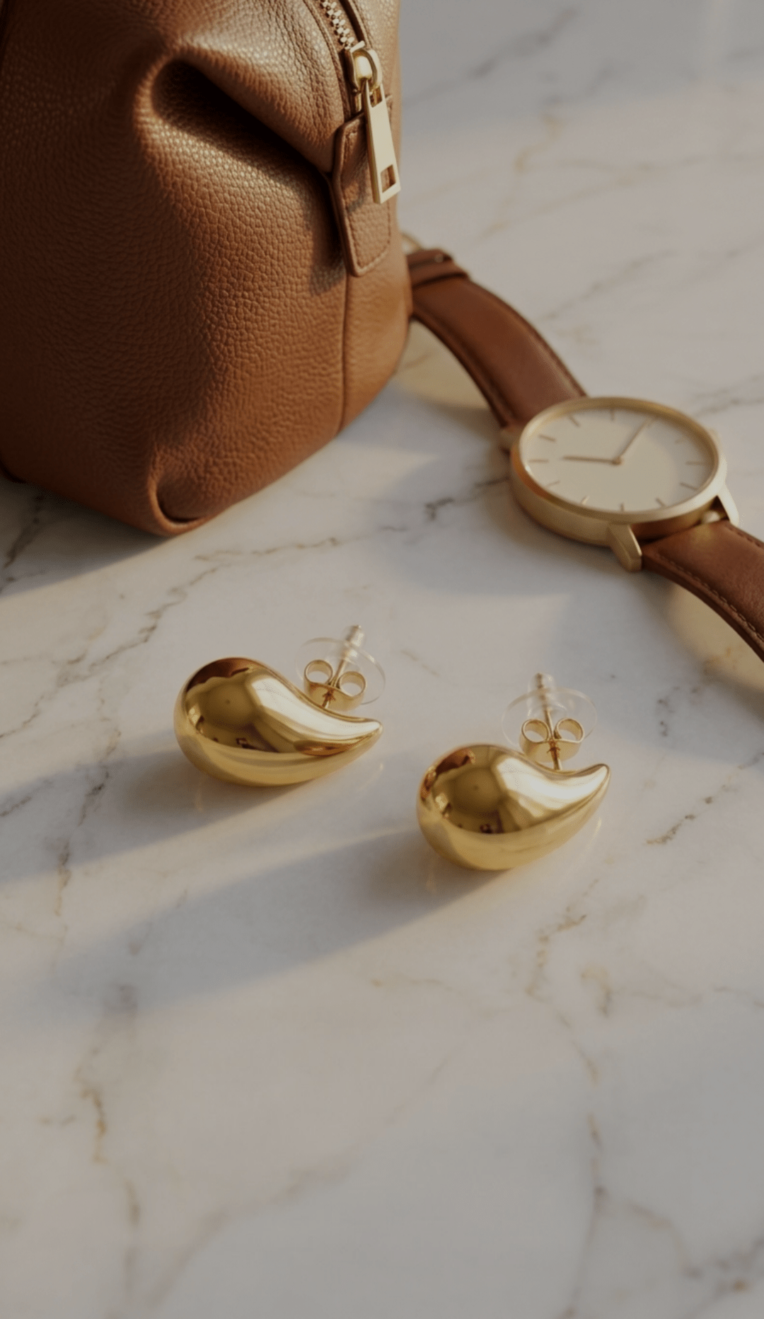 Golden Drop Stud Earrings | 18K PVD Gold - Plated Stainless Steel - ZI FASHION