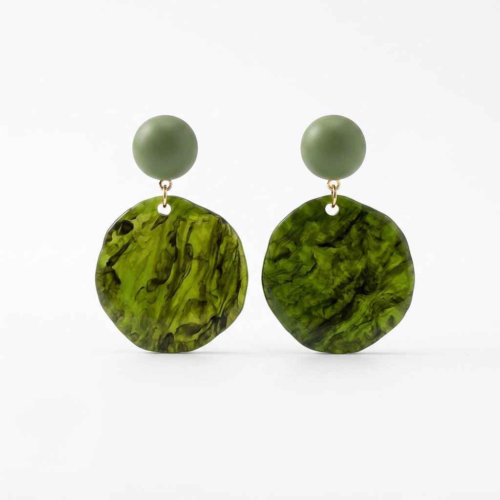 Green Marble Disc Drop Earrings | Oversized Acrylic Statement Earrings - ZI FASHION